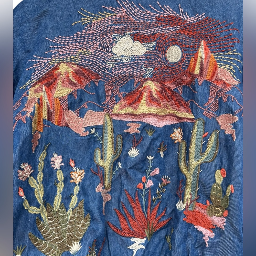 Johnny Was Yucca Bomber Jacket Denim Embroidered‎ Western - Picture 7 of 8